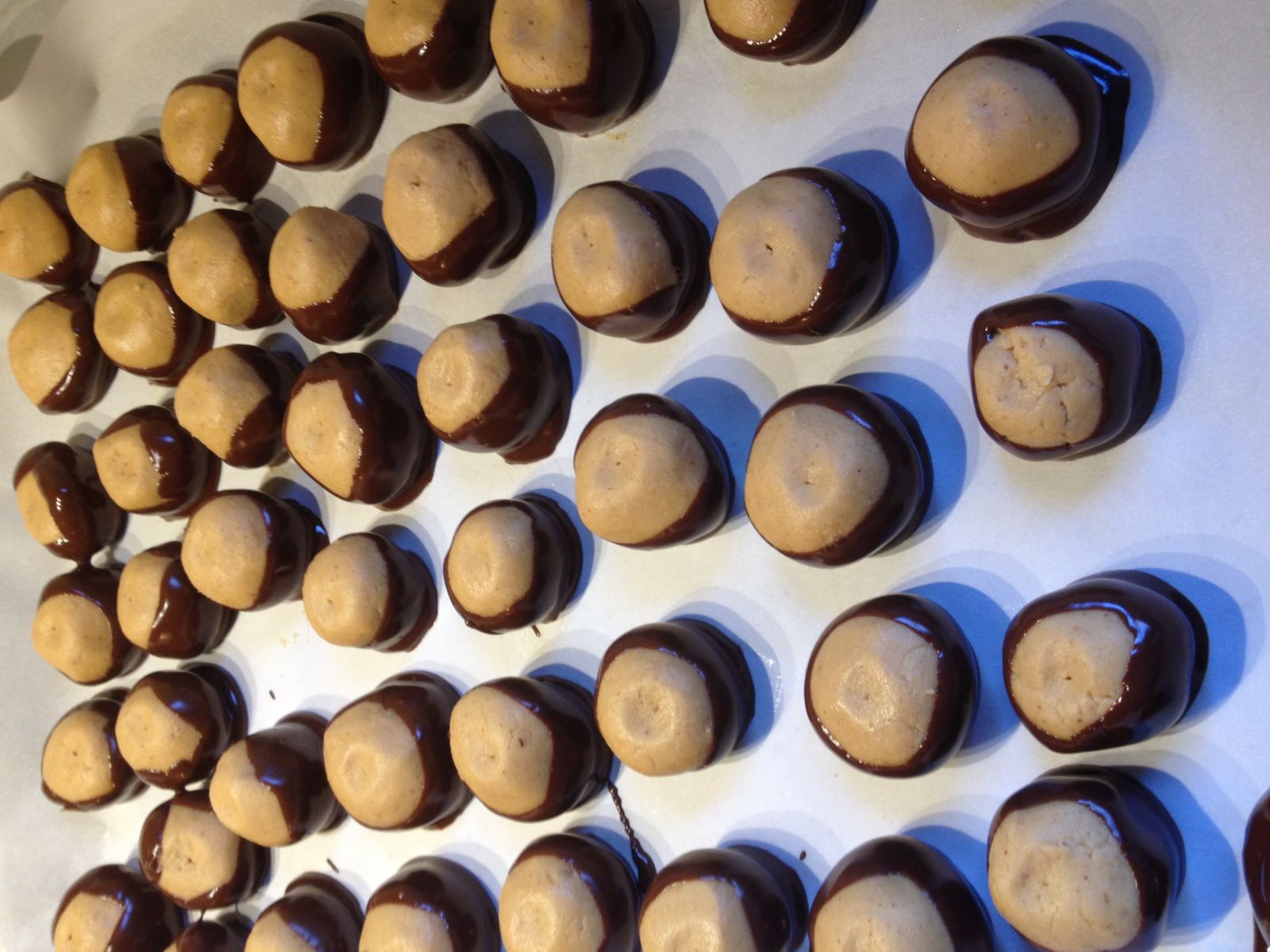 Classic peanut butter buckeye candies dipped in chocolate.