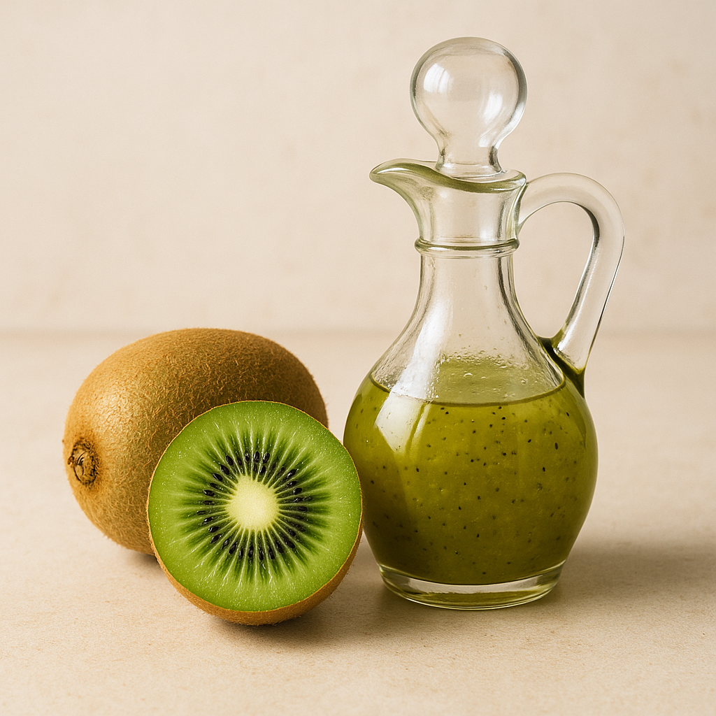 Bright green kiwi salad dressing in a glass jar.
