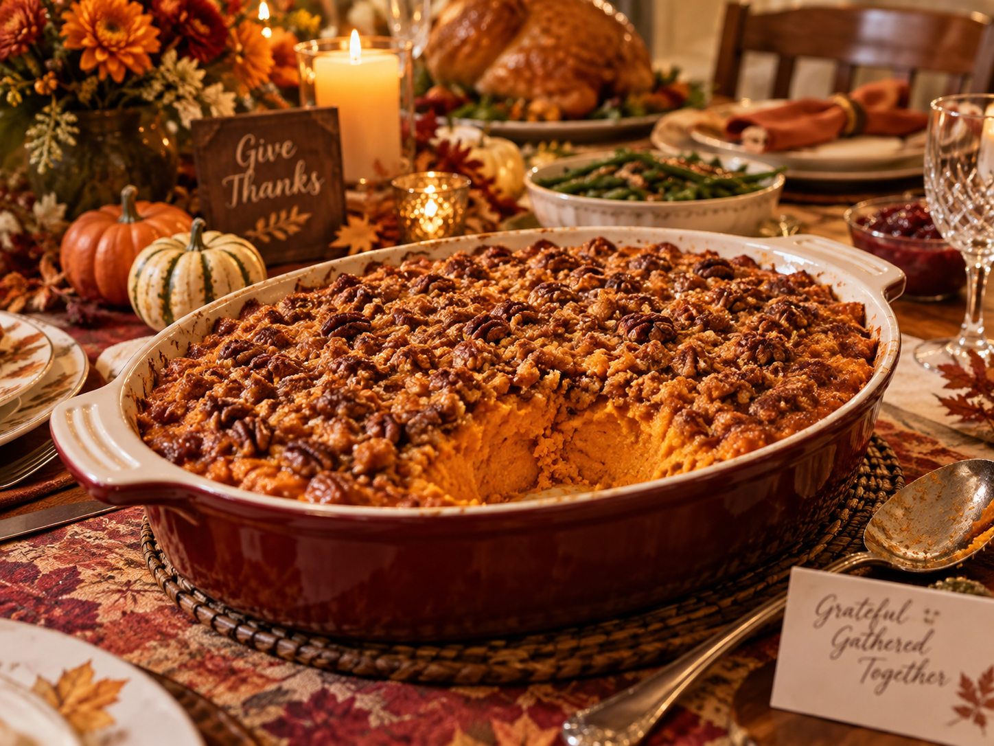 Sweet Potato Soufflé with pecan crumble topping