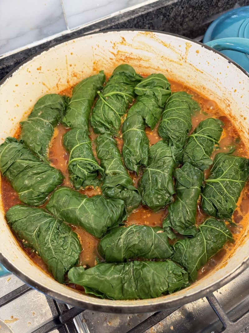 Lebanese-Style Stuffed Kale Leaves (Pork & Beef, Tomato Braised)