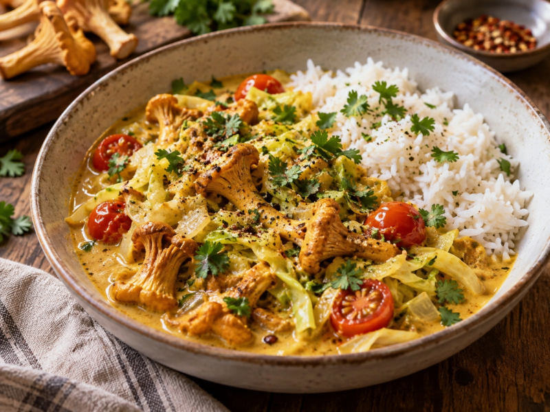 Cabbage Coconut Curry with Chanterelles