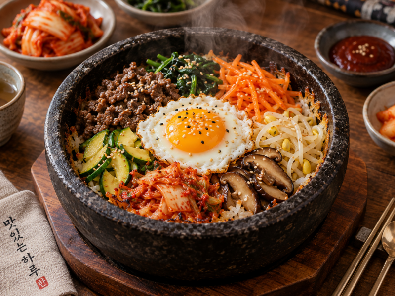 Korean Bibimbap with Dolsot-Style Crispy Rice